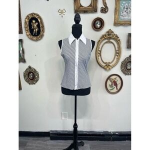 Rayure Paris Vintage Y2K Black & White Floral Zip-Up Sleeveless Top